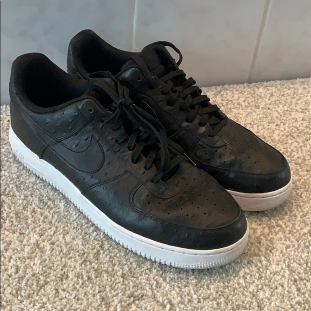 Men' s Black Ostrich Leather Air Force One Low/8.5
